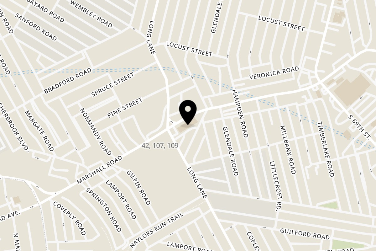 Map showing the location of El Rinconcito Restaurant and Pizzeria on 7168 Marshall Rd in Upper Darby Township